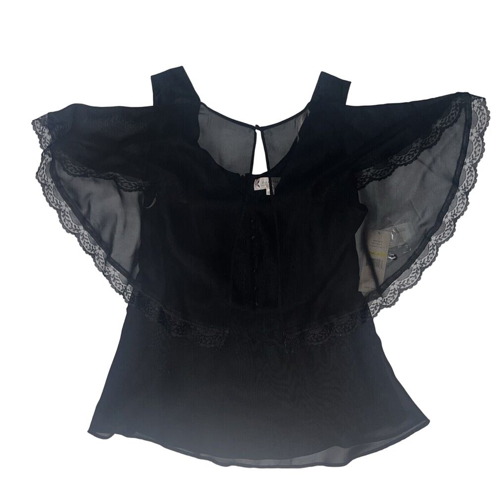 NWT Nanette Lepore Black M Spring Fling Blouse Sheer Overlay Sleeve